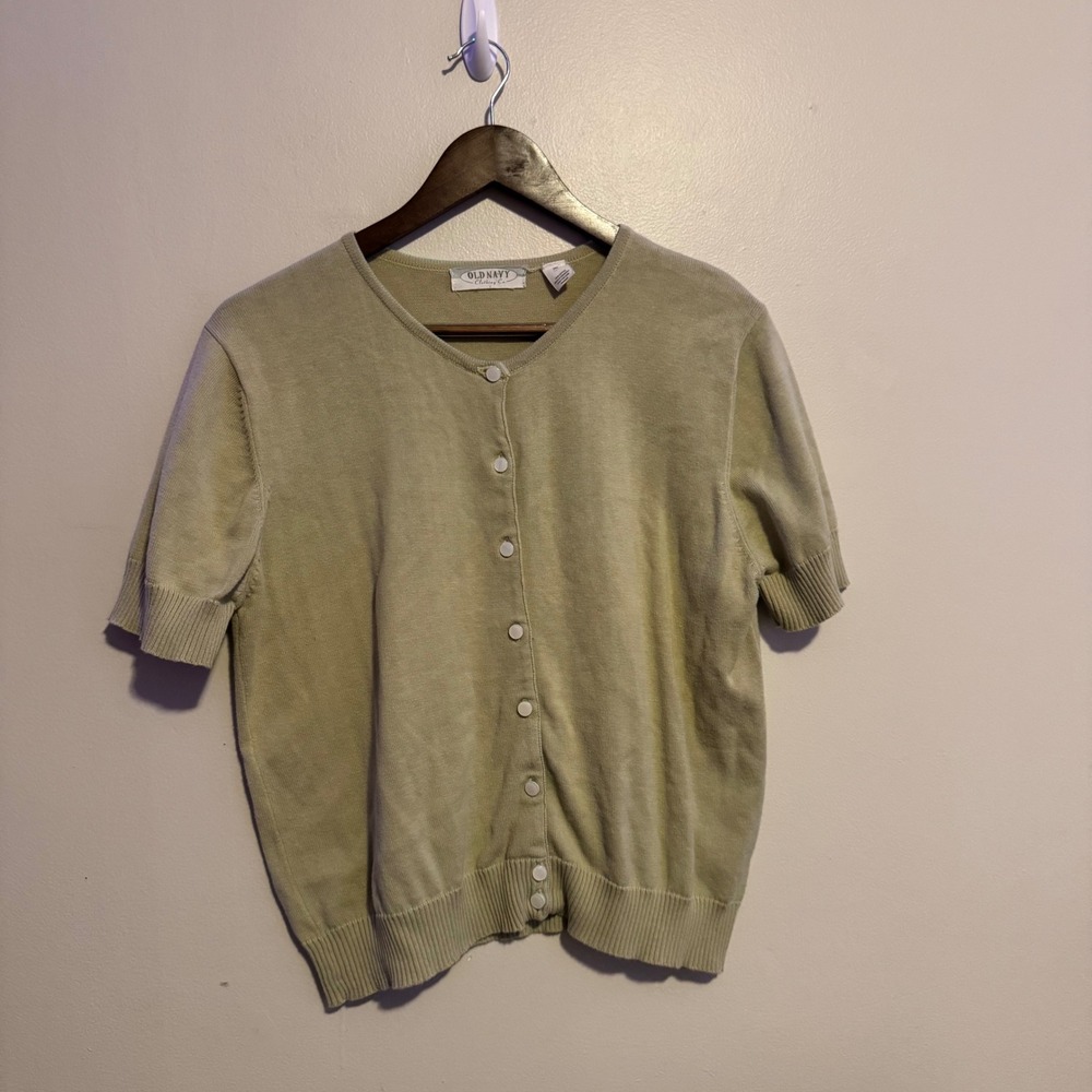 Vintage Old Navy Women's M Short Sleeve Button Cardigan Green Cottagecore Fairy